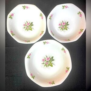3 Seltmann Weiden Floral Bowls 7.5” & 9” White w/ Pink Roses Green W Germany VTG